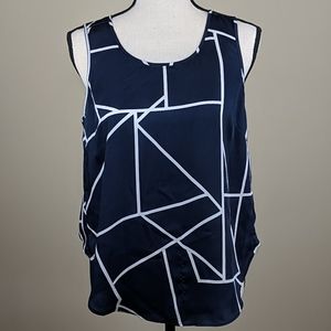 Geometric Navy and White Women's Top